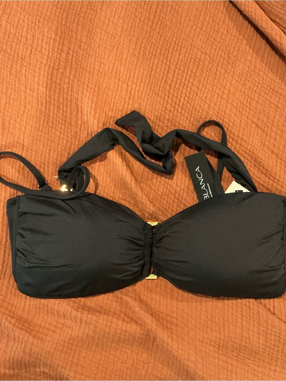 Black Bandeau Bikini Top with Halter Tie